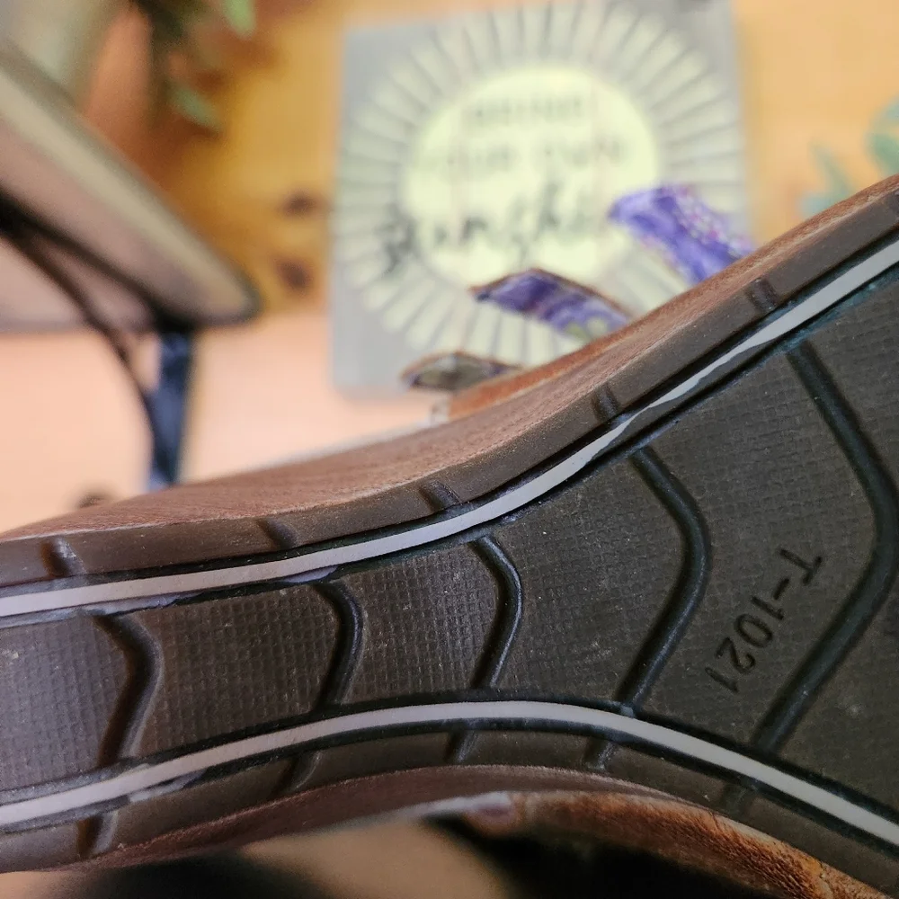 Caterpillar CAT Brown Leather Slingback Mary Jane Wedge Heel‎ Sandals Peep Toe 6